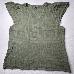 Torrid Olive Green Pointelle Knit V-Neck Flutter Sleeve Sweater Top Plus Size 4